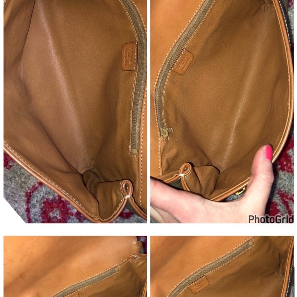 Celine AUTHENTIC Vintage Tan Coated Macadam Logo Flap Clutch Bag Purse Pouch - Picture 11 of 12